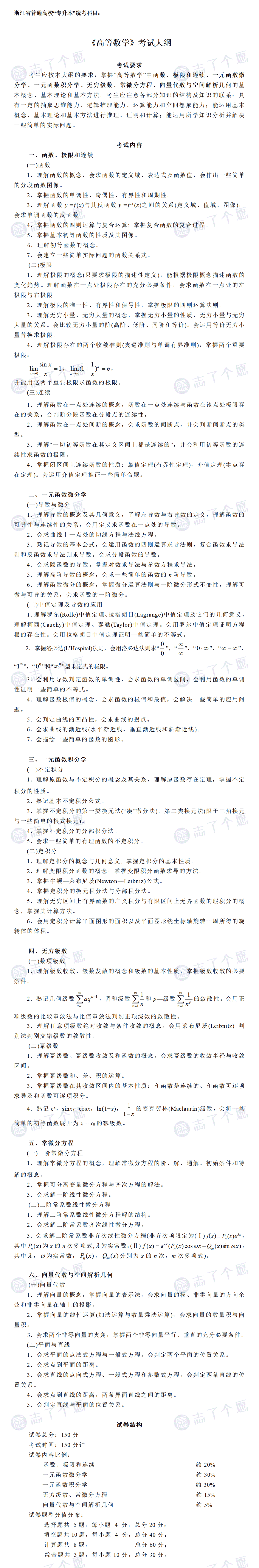 2024浙江省专升本《数学》考试大纲_01